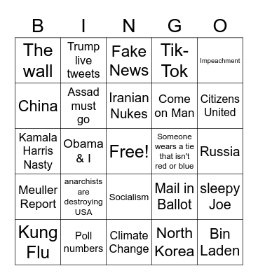 First Democratic Presidential Debate 2020 Bingo Card