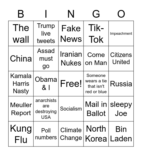 First Democratic Presidential Debate 2020 Bingo Card