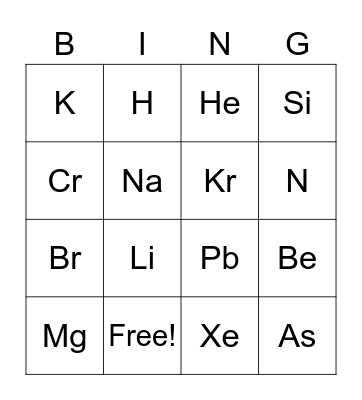 Periodic Table Puzzle Bingo Card