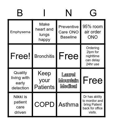 Laurel Mountain Medical Bingo Card