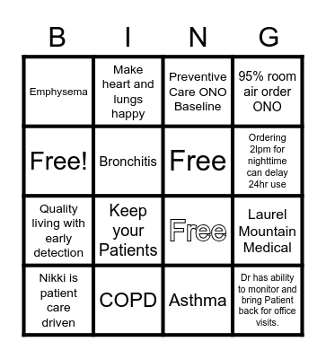 Laurel Mountain Medical Bingo Card