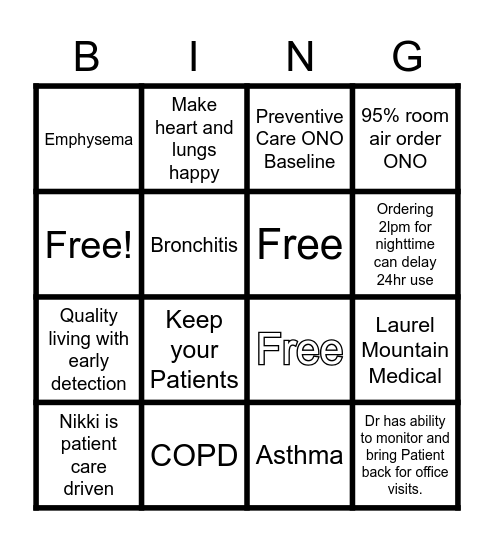 Laurel Mountain Medical Bingo Card