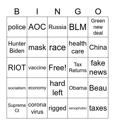 Presidential debate Bingo Card