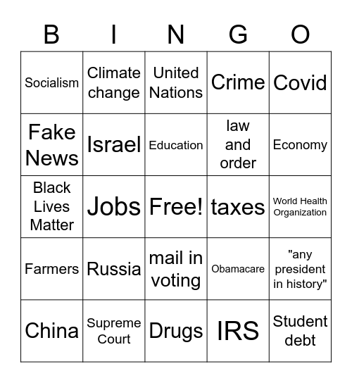 9/30 Presidential Debate Bingo Card