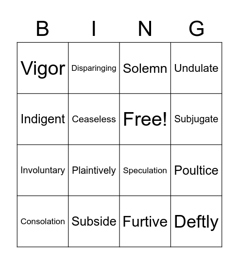 Vocabulary List #3 Bingo Card