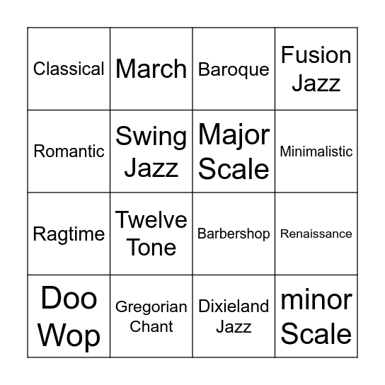 Eighth Grade Listening Test 1- Titles plus two ear training examples Bingo Card