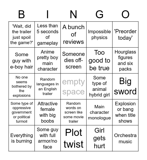 How to make a successful game trailer bingo Card