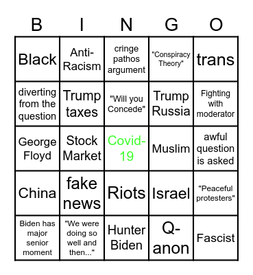 Trump VS Biden Bingo Card