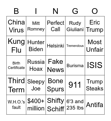 2020 Debate Bingo Card