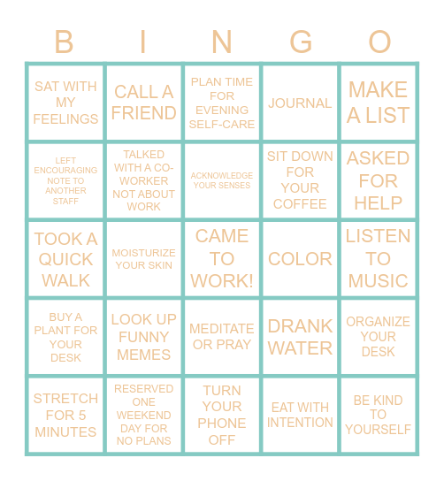 Self-Care for Teachers Bingo Card