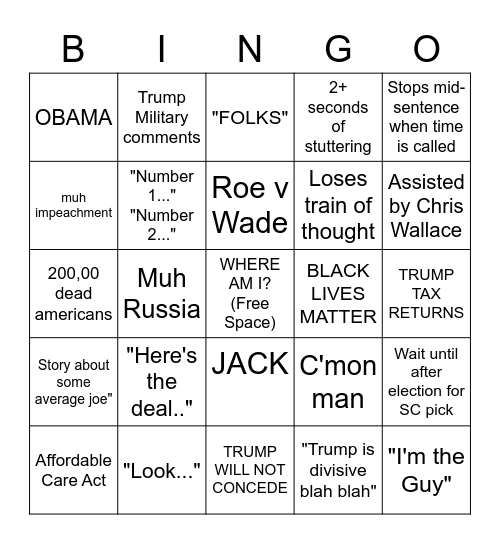 Trump v. Biden BIDEN SHEET Bingo Card