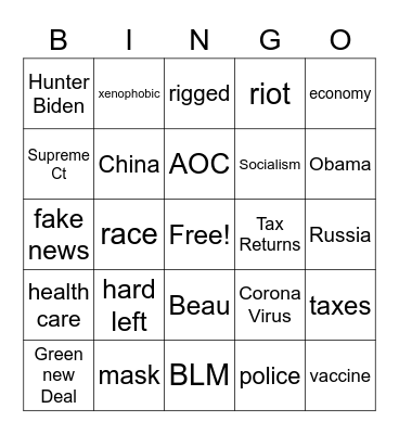 Presidential debate Bingo Card