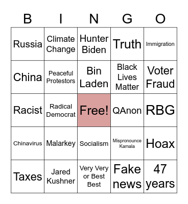 9/29 Presidential Debate Bingo Card