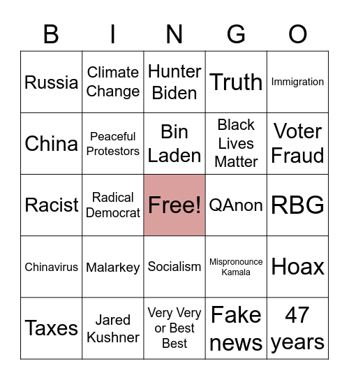 9/29 Presidential Debate Bingo Card