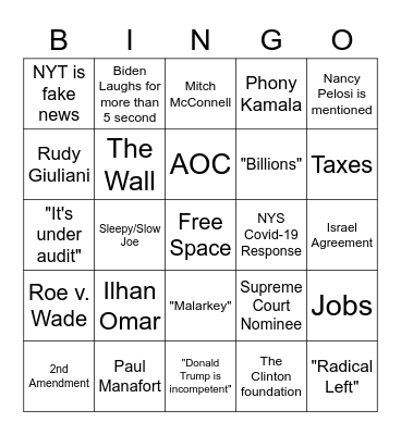 DEBATE 2020 BINGO Card