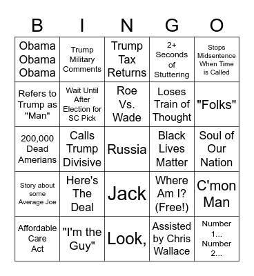 BIDEN 2020 Debate Bingo Card