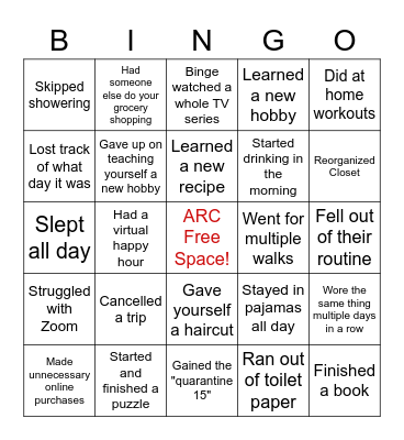 Quarantine Bingo Card