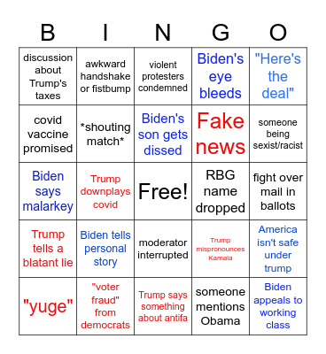 First Presidential Debate Bingo Card