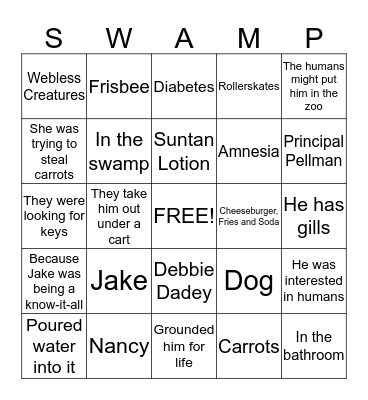 Swamp Monster Bingo Card