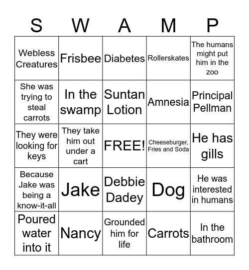 Swamp Monster Bingo Card
