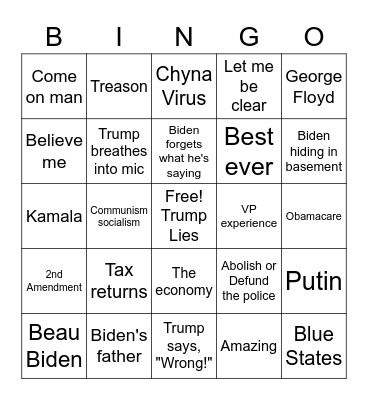 Frost Friends Debate Bingo 2020 Bingo Card