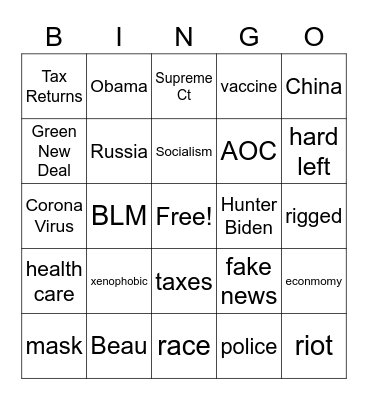 Presidential debate Bingo Card