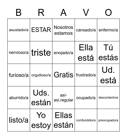 ESTAR con Emociones Bingo Card
