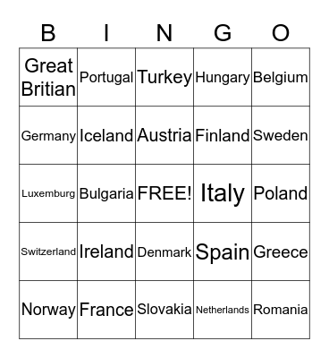 BINGO OF EUROPE Bingo Card