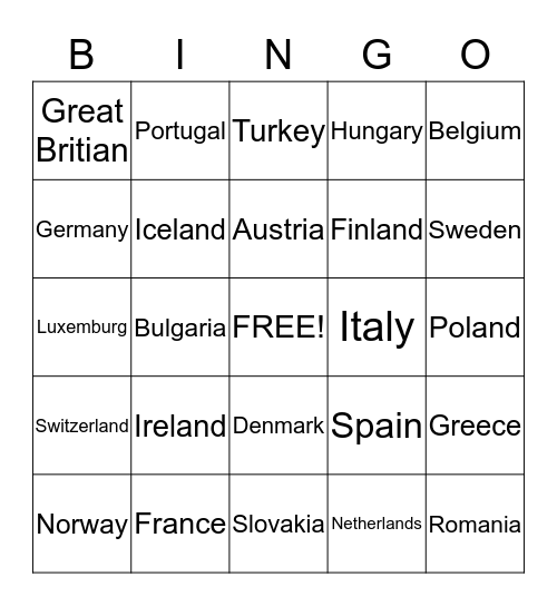 BINGO OF EUROPE Bingo Card