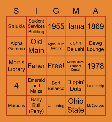Sigma Alpha Bingo Card