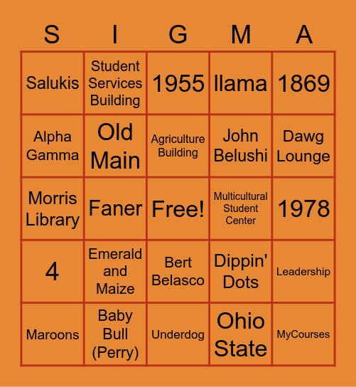Sigma Alpha Bingo Card