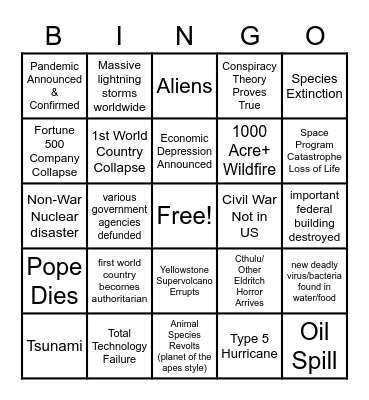 2020 Apocalypse Bingo Card