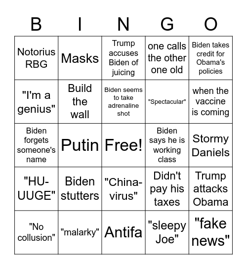 Presidential Debate Bingo Card