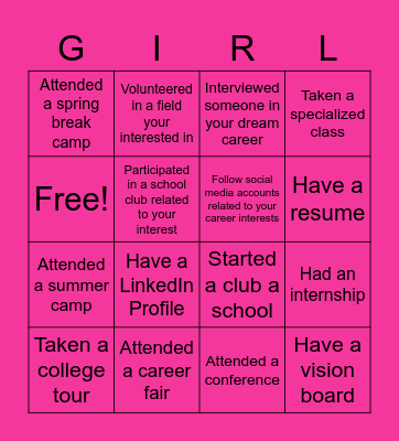 Pathways to Careers Bingo Card