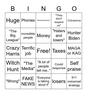 Trump- Presidential Debate 2020 Bingo Card
