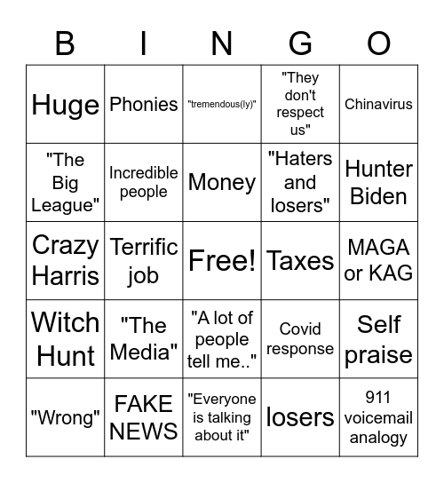 Trump- Presidential Debate 2020 Bingo Card