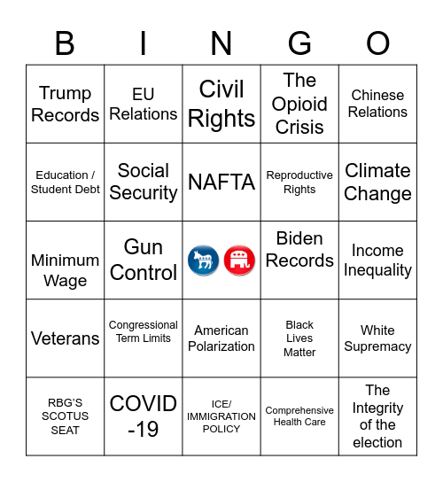 Debate Bingo 1234567 Bingo Card