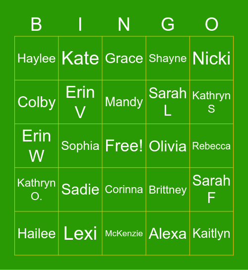 Sister BINGO Card