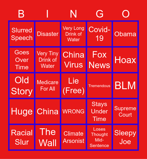 2020 First Presidential Debate Bingo Card