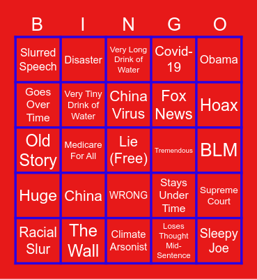 2020 First Presidential Debate Bingo Card