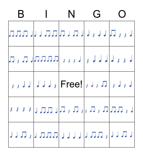 Rhythm Bingo - Easy Level Bingo Card