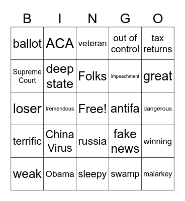 Presidential Debate Bingo Card