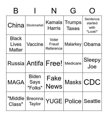2020 Presidential Debate Bingo Card
