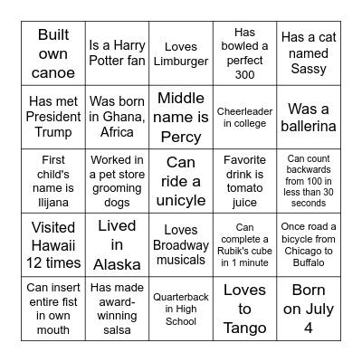 Who Am I? Bingo Card