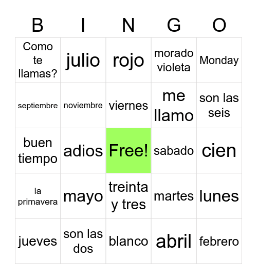 Para Empezar Test Review Bingo Card