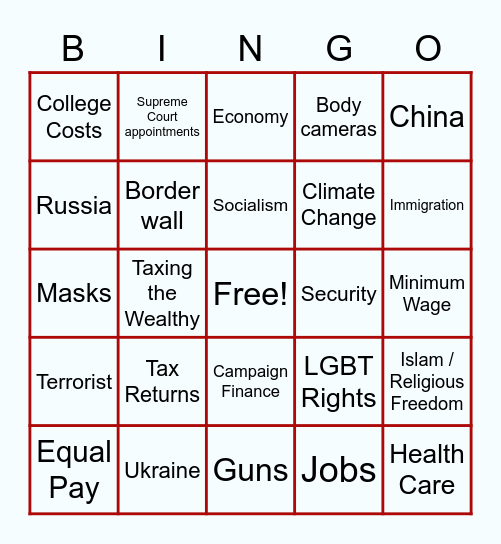 Debate Bingo Card