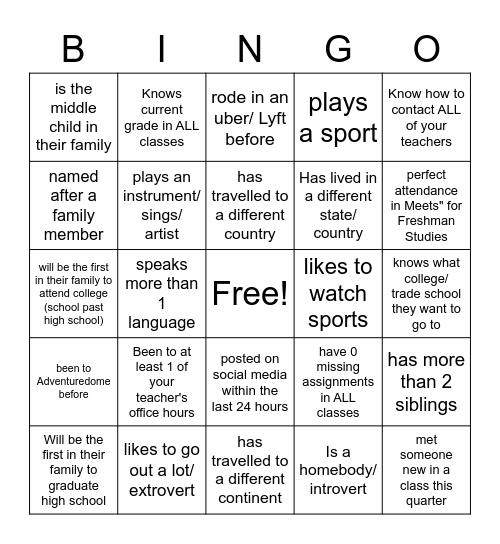 Untitled Bingo Card