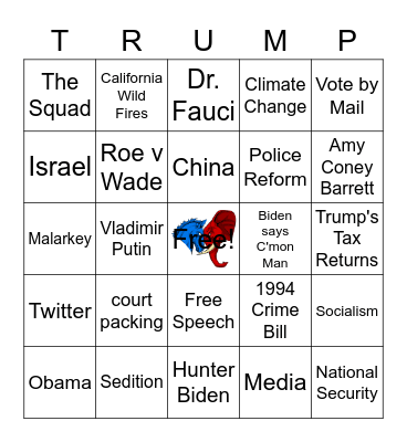9/30 Presidential Debate Card #3 Bingo Card