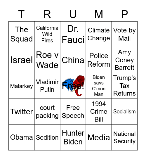 9/30 Presidential Debate Card #3 Bingo Card