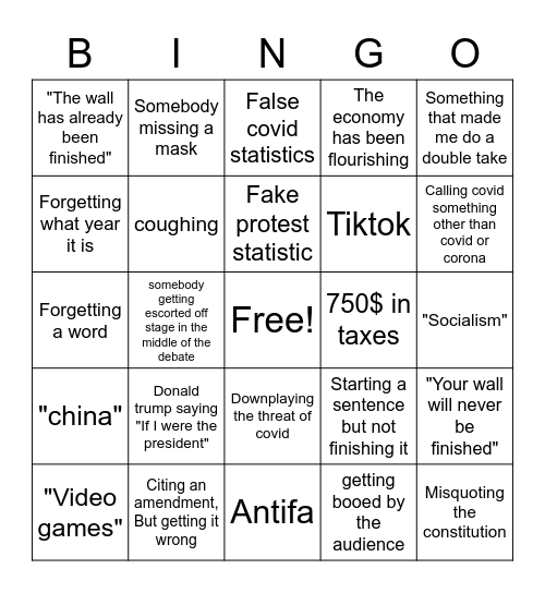 Presidential Bingo Card